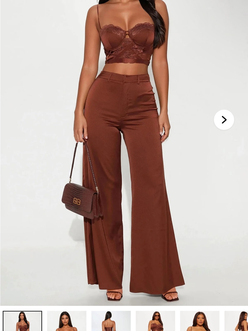 Wide Leg High-Rise Pants in Chocolate Brown